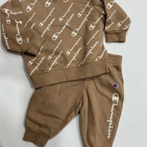 Champion Logo Kids Tan and White Jogger Set, 12 Month